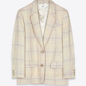 Isabel Marant Étoile Beige Yellow 100%Linen Plaid Blazer Jacket Size 36 S